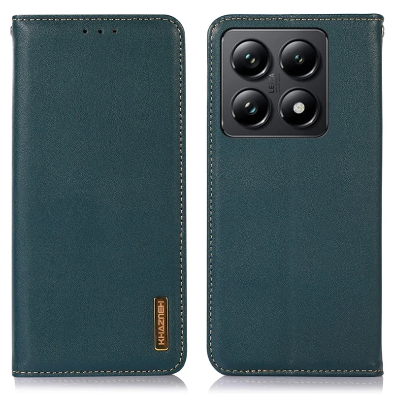 Khazneh Para Xiaomi 14t Case Genuino de Cuero de Vaca Cover Cover Nappa Textura - Verde