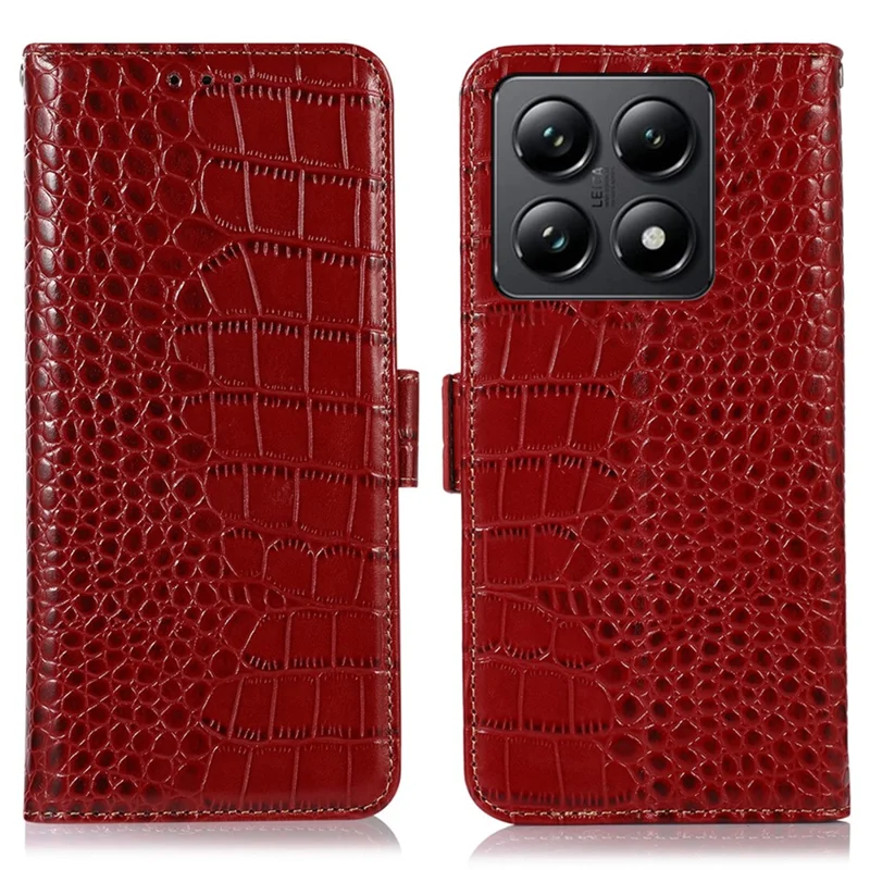 Para Xiaomi 14t Case Crocodile Textura Cubierta de la Billetera de Cuero de Vaca Genuina - Rojo