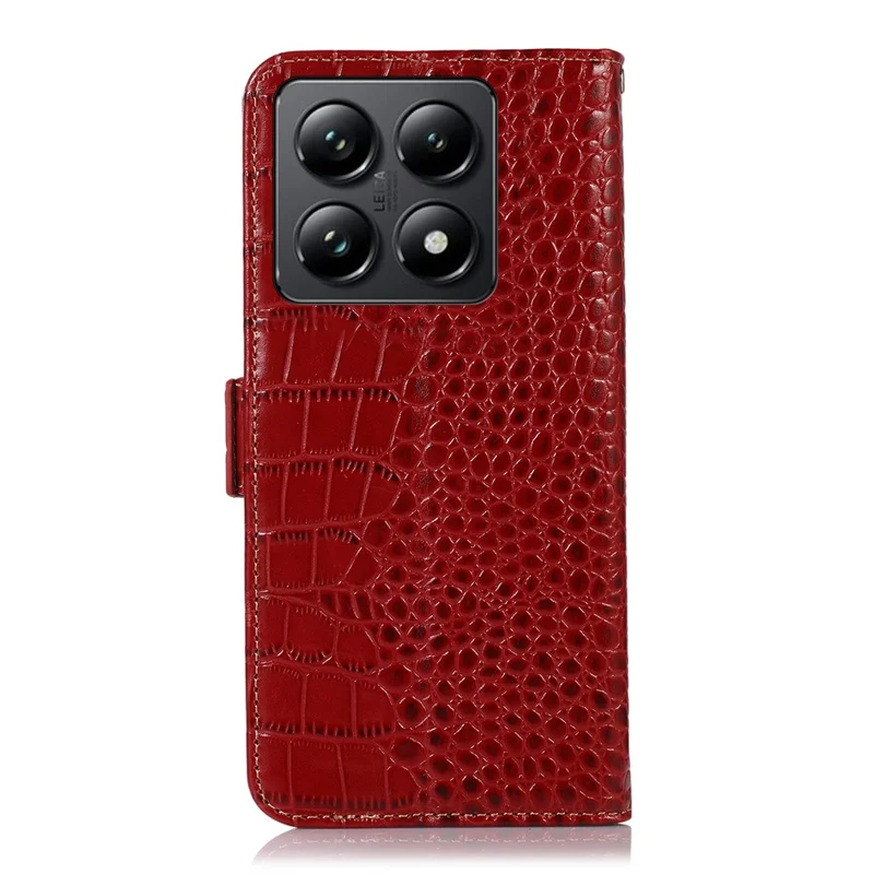 Para Xiaomi 14t Case Crocodile Textura Cubierta de la Billetera de Cuero de Vaca Genuina - Rojo