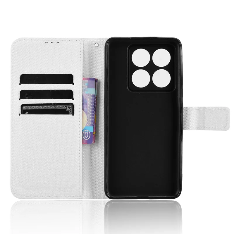 Para Xiaomi 14t Case PU Couro de Couro Textura Texta Tape de Tope - Preto