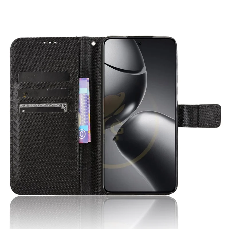 Para Xiaomi 14t Case PU Couro de Couro Textura Texta Tape de Tope - Preto