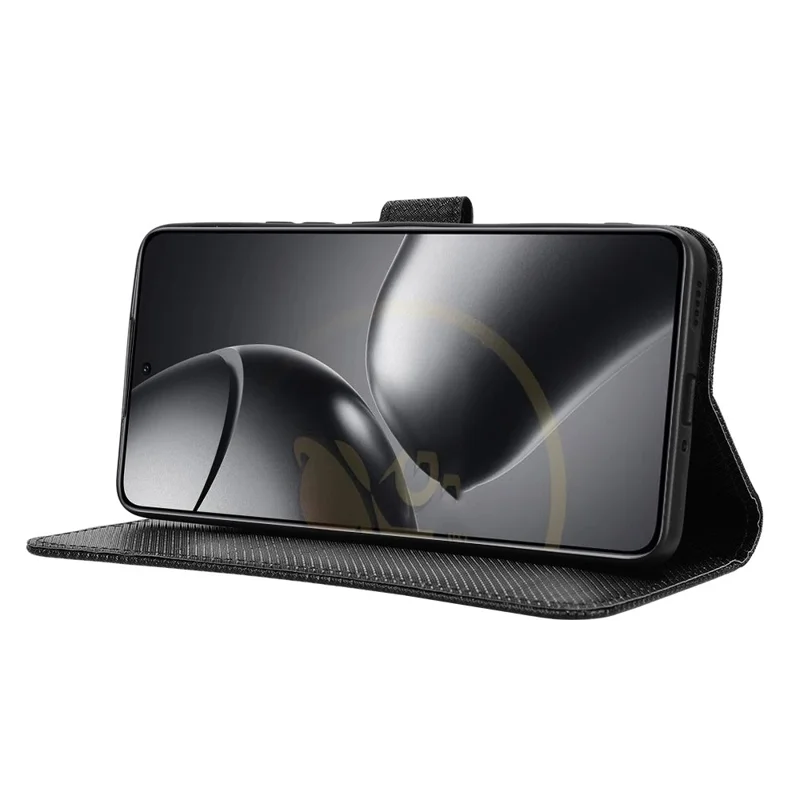 Para Xiaomi 14t Case PU Couro de Couro Textura Texta Tape de Tope - Preto
