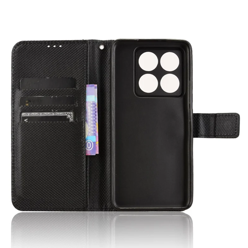 Para Xiaomi 14t Case PU Couro de Couro Textura Texta Tape de Tope - Preto
