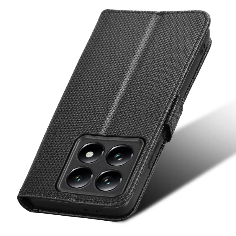 Para Xiaomi 14t Case PU Couro de Couro Textura Texta Tape de Tope - Preto