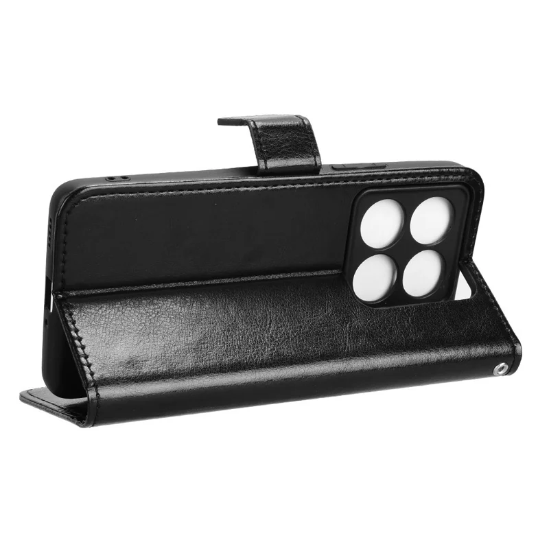 Para Xiaomi 14T Case Crazy Horse Textura PU Leather Phone Wallet Cover - Preto