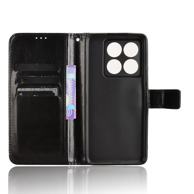 Para Xiaomi 14T Case Crazy Horse Textura PU Leather Phone Wallet Cover - Preto
