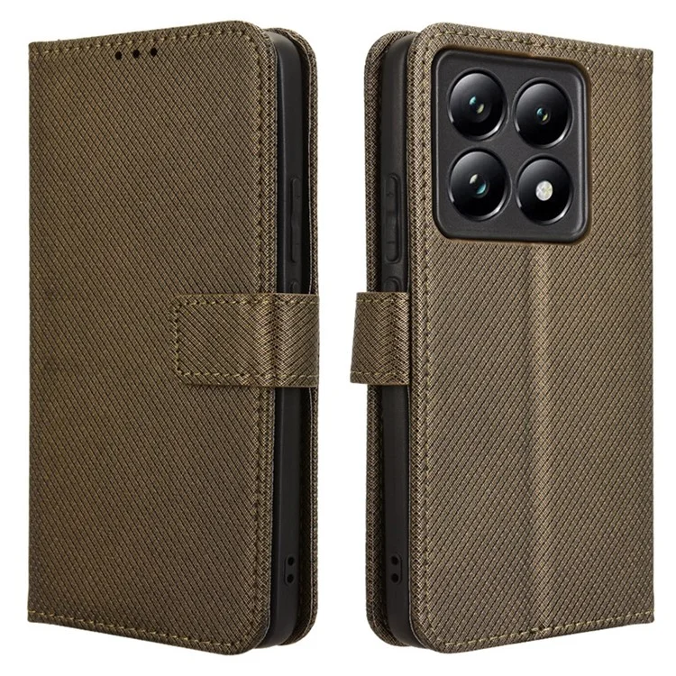 For Xiaomi 14T Pro Case PU Leather Diamond Texture Wallet Phone Cover - Brown