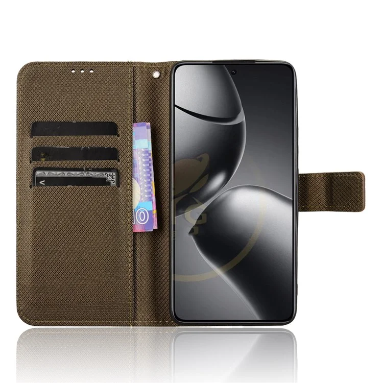 For Xiaomi 14T Pro Case PU Leather Diamond Texture Wallet Phone Cover - Brown