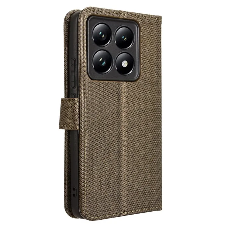 For Xiaomi 14T Pro Case PU Leather Diamond Texture Wallet Phone Cover - Brown