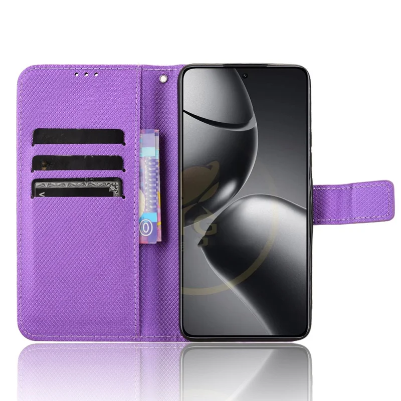 For Xiaomi 14T Pro Case PU Leather Diamond Texture Wallet Phone Cover - Purple