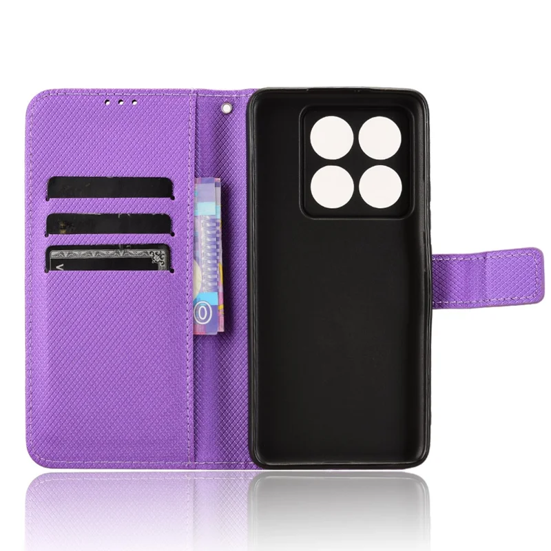 For Xiaomi 14T Pro Case PU Leather Diamond Texture Wallet Phone Cover - Purple