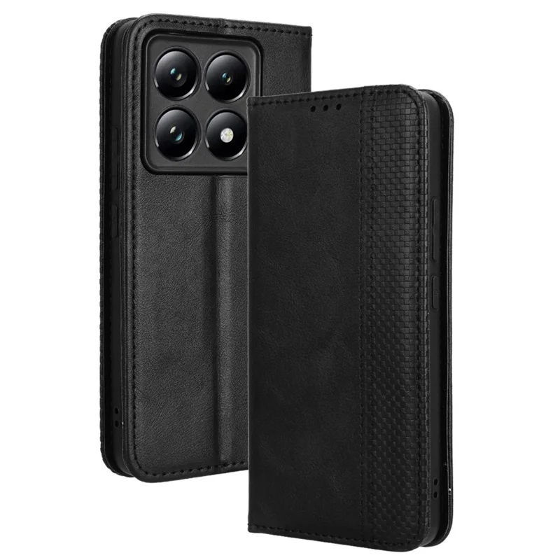 For Xiaomi 14T Leather Case Wallet Stand Retro Texture Phone Cover - Black