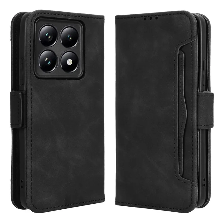 For Xiaomi 14T Leather Case Phone Wallet Cover with Multiple Card Slots - Black