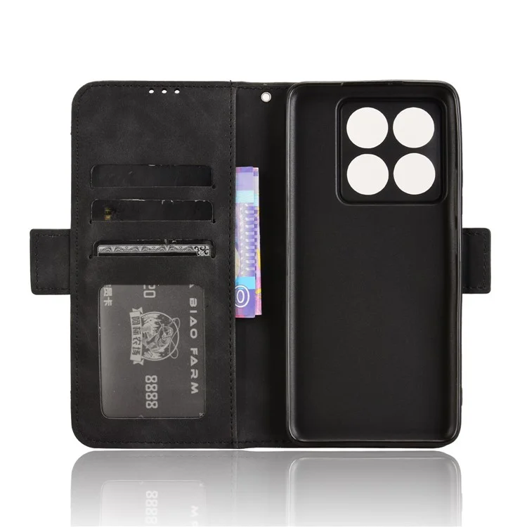 For Xiaomi 14T Leather Case Phone Wallet Cover with Multiple Card Slots - Black