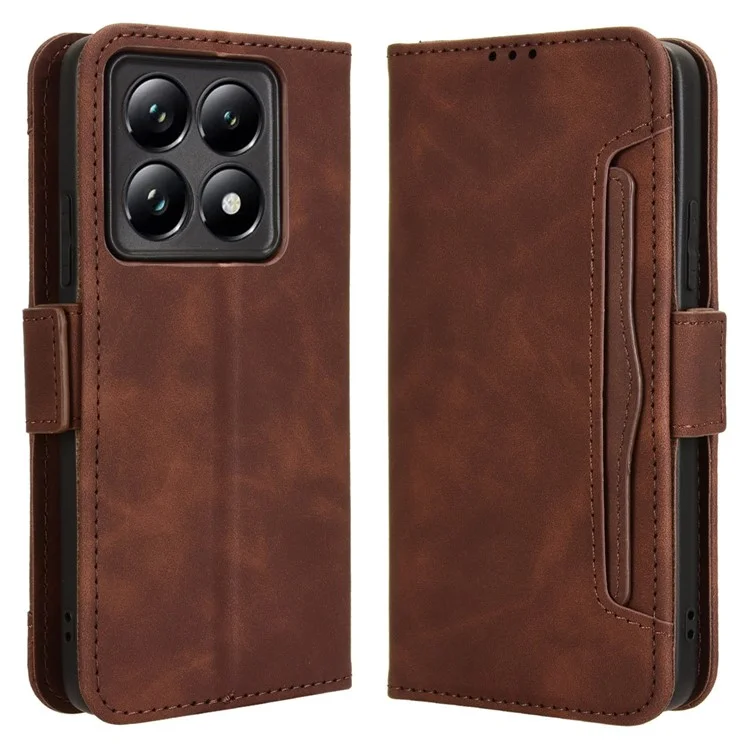 For Xiaomi 14T Pro Leather Case Phone Wallet Cover with Multiple Card Slots - Brown