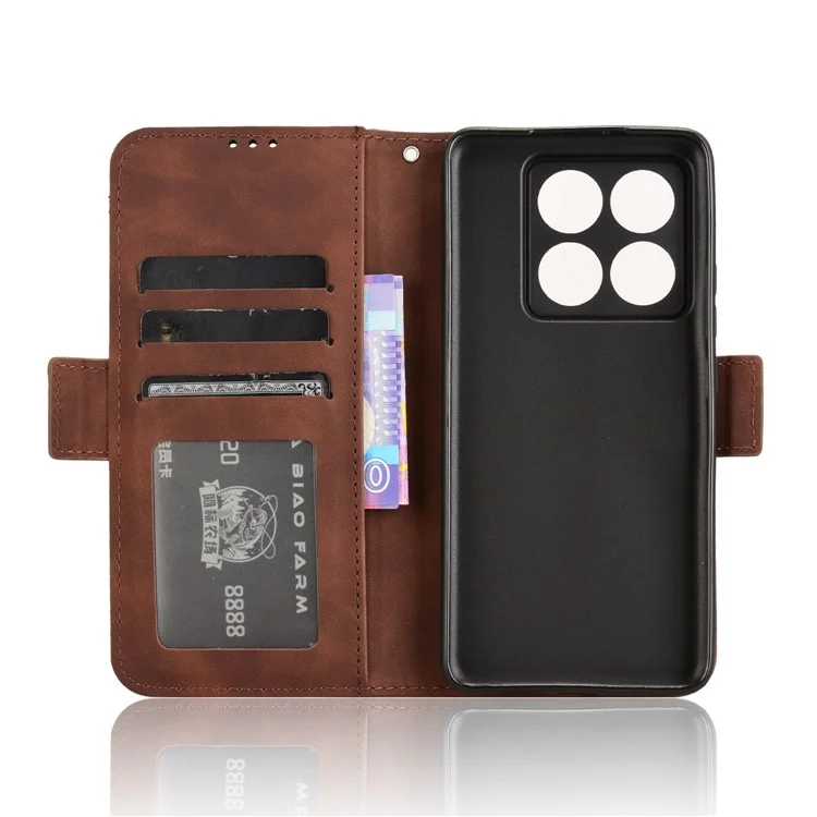 For Xiaomi 14T Pro Leather Case Phone Wallet Cover with Multiple Card Slots - Brown