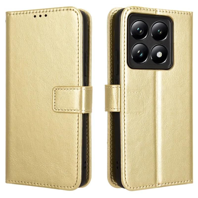 Para Xiaomi 14T Pro Case Crazy Horse Texture PU Leather Phone Wallet Cover - Dourado