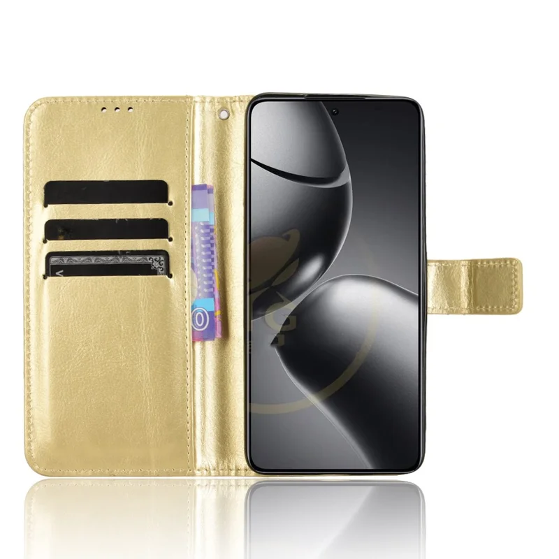 Para Xiaomi 14T Pro Case Crazy Horse Texture PU Leather Phone Wallet Cover - Dourado