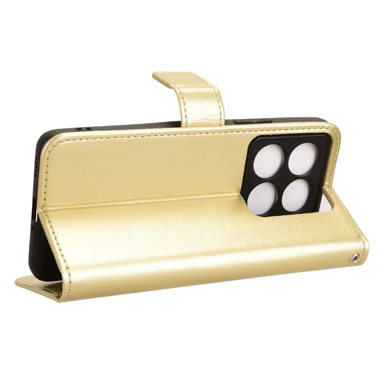 Para Xiaomi 14T Pro Case Crazy Horse Texture PU Leather Phone Wallet Cover - Dourado
