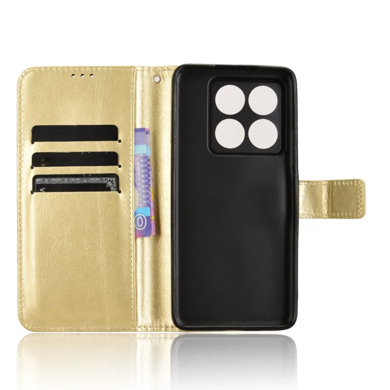 Para Xiaomi 14T Pro Case Crazy Horse Texture PU Leather Phone Wallet Cover - Dourado