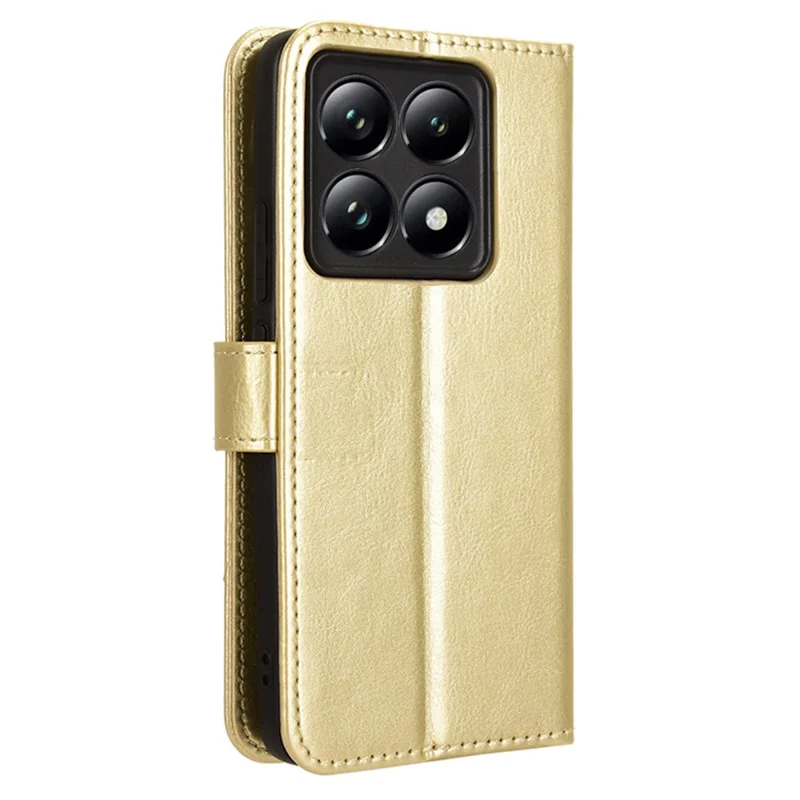 Para Xiaomi 14T Pro Case Crazy Horse Texture PU Leather Phone Wallet Cover - Dourado