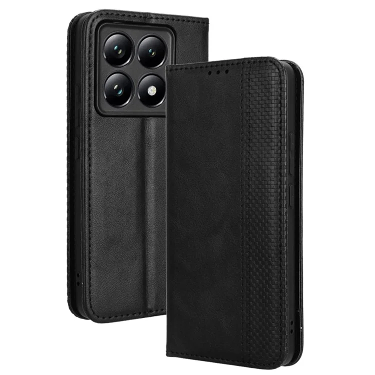 For Xiaomi 14T Pro Leather Case Wallet Stand Retro Texture Phone Cover - Black