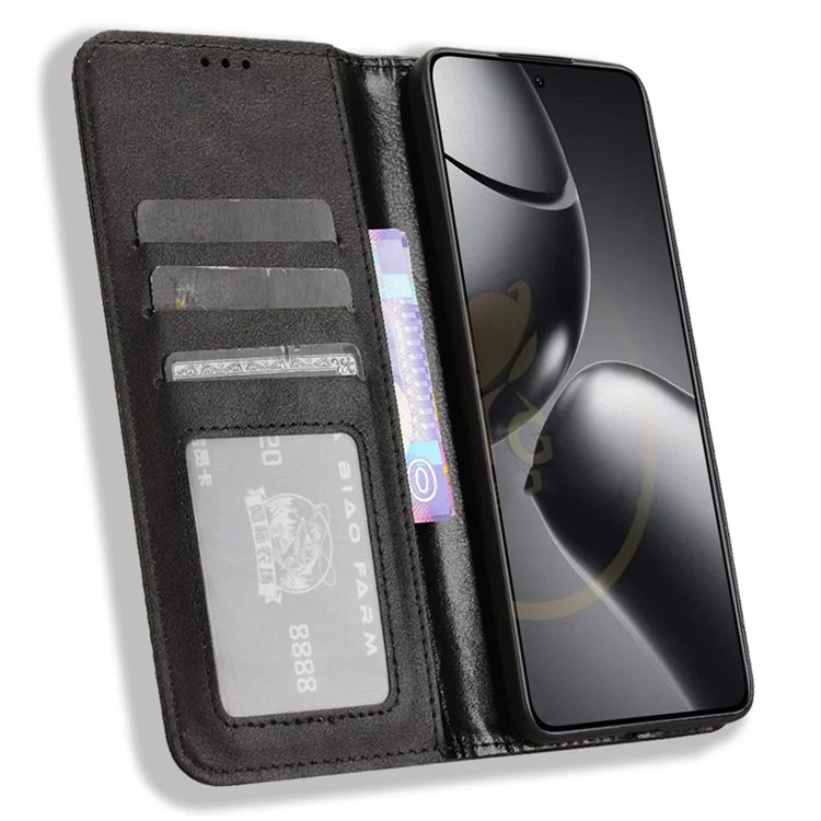 For Xiaomi 14T Pro Leather Case Wallet Stand Retro Texture Phone Cover - Black