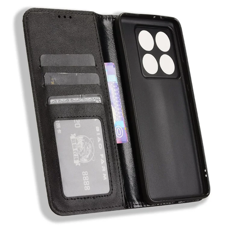 For Xiaomi 14T Pro Leather Case Wallet Stand Retro Texture Phone Cover - Black