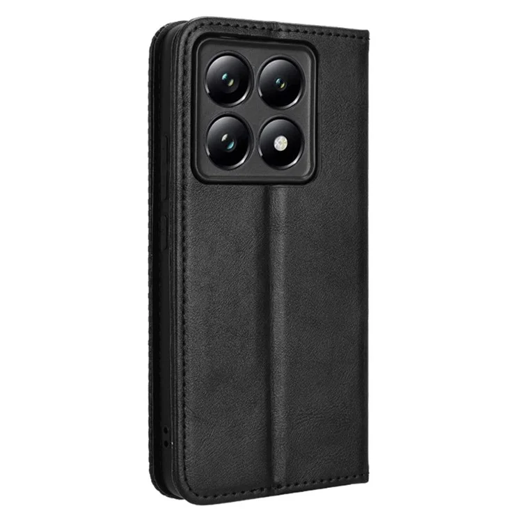 For Xiaomi 14T Pro Leather Case Wallet Stand Retro Texture Phone Cover - Black