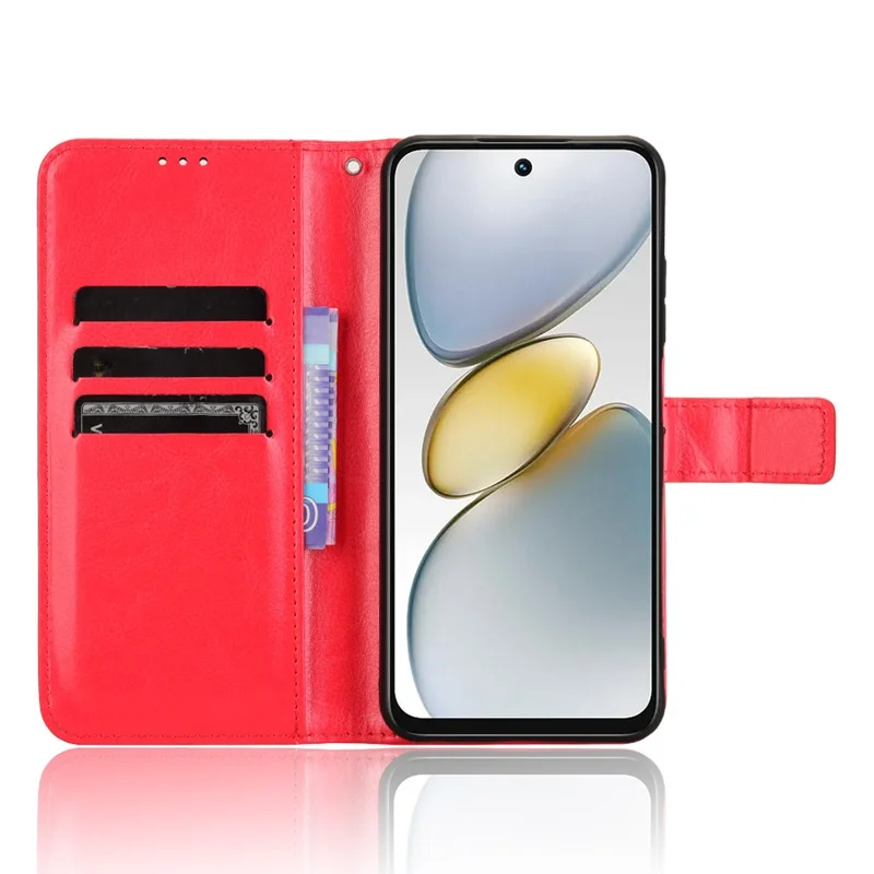 For TECNO Spark Go 2025 / Spark Go 1 / Pop 9 4G Case Crazy Horse Texture PU Leather Phone Wallet Cover - Red