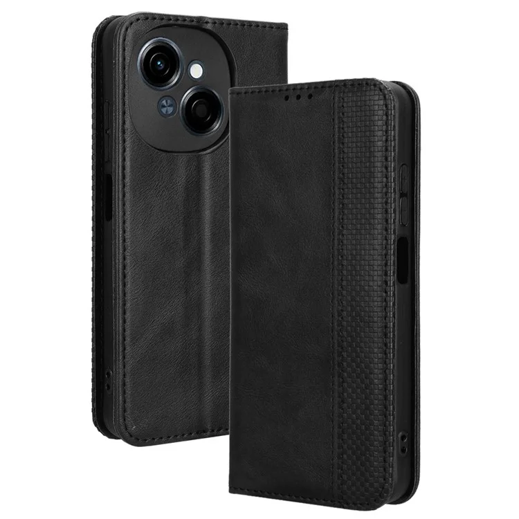 For TECNO Spark Go 2025 / Spark Go 1 / Pop 9 4G Leather Case Wallet Stand Retro Texture Phone Cover - Black