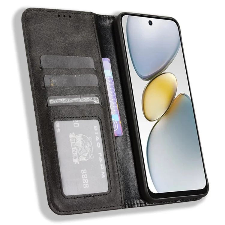 For TECNO Spark Go 2025 / Spark Go 1 / Pop 9 4G Leather Case Wallet Stand Retro Texture Phone Cover - Black