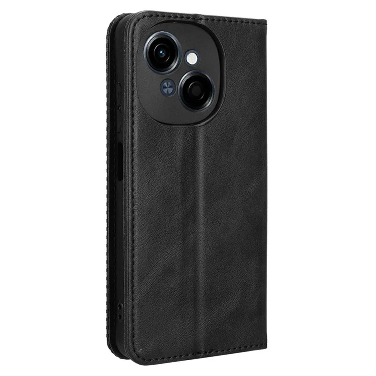 For TECNO Spark Go 2025 / Spark Go 1 / Pop 9 4G Leather Case Wallet Stand Retro Texture Phone Cover - Black