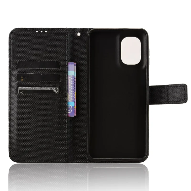 Pour Motorola Moto G55 5G Coque PU Cuir Texture Diamant Portefeuille Étui Téléphone - Noir