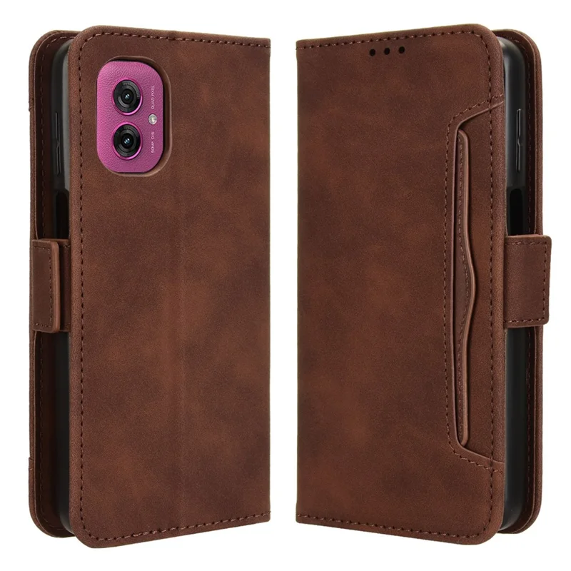 For Motorola Moto G55 5G Leather Case Phone Wallet Cover with Multiple Card Slots - Brown
