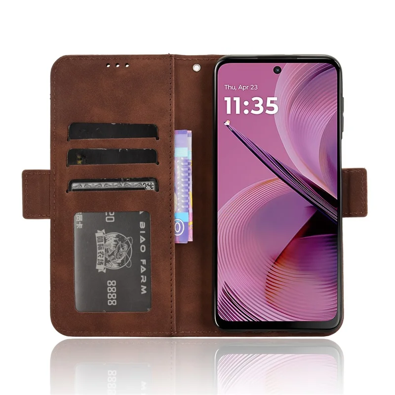 For Motorola Moto G55 5G Leather Case Phone Wallet Cover with Multiple Card Slots - Brown