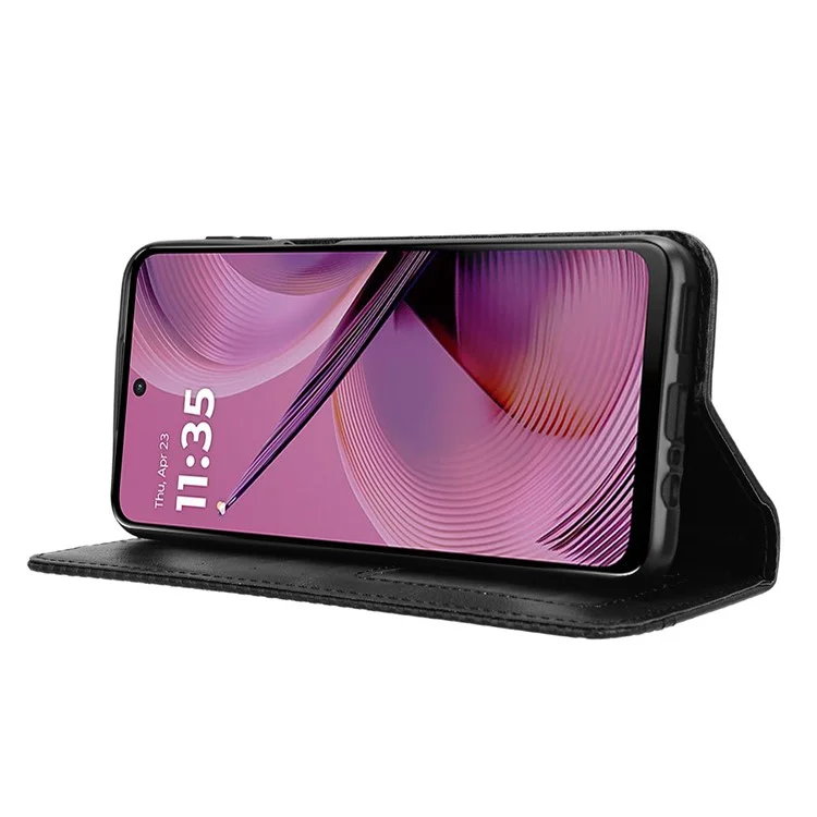 For Motorola Moto G55 5G Leather Case Wallet Stand Retro Texture Phone Cover - Black