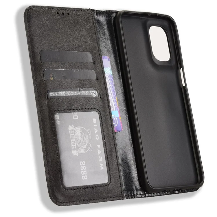 For Motorola Moto G55 5G Leather Case Wallet Stand Retro Texture Phone Cover - Black