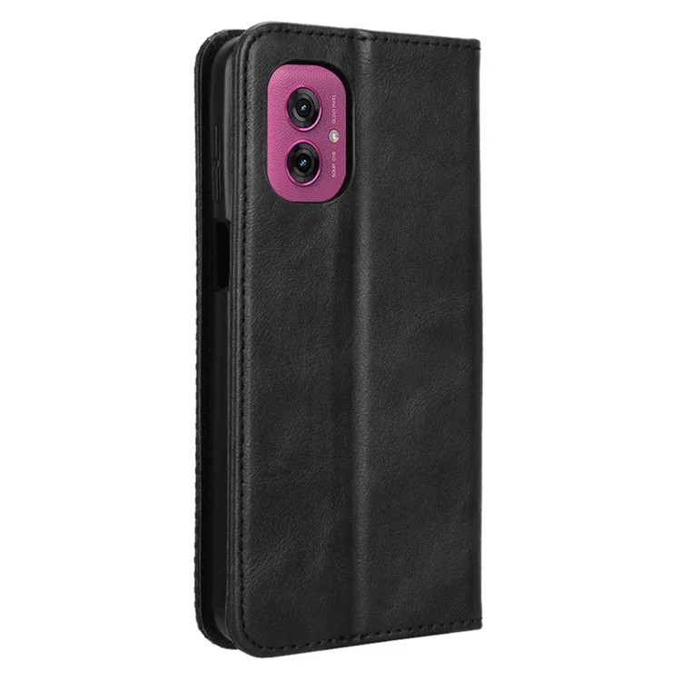For Motorola Moto G55 5G Leather Case Wallet Stand Retro Texture Phone Cover - Black