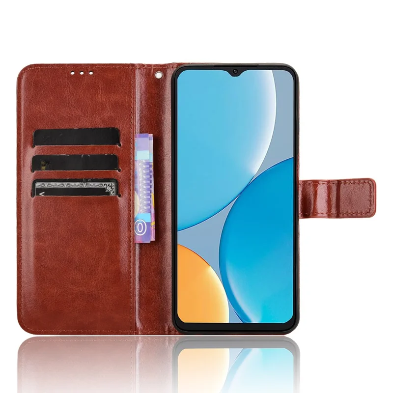 Etui do itel A50C A669L, powłoka portfelowa z szorstkiej skóry PU z teksturowaniem crazy horse - brązowa