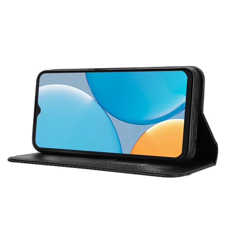 Leerhoesje met portemonnee en standaard voor itel A50C A669L, retro textuur telefoonhoes - Zwart