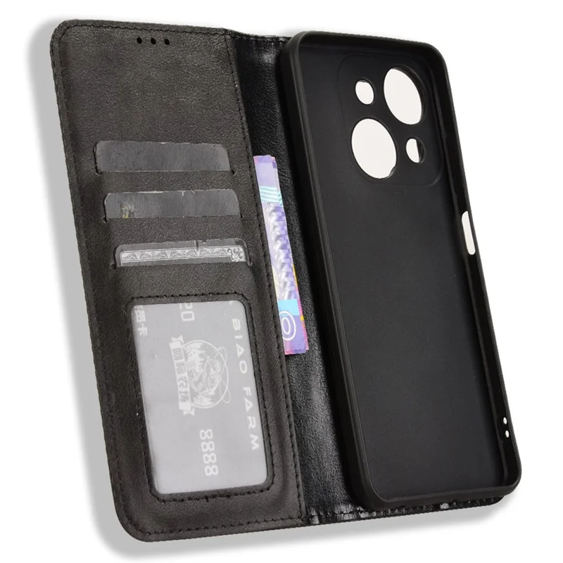 Leerhoesje met portemonnee en standaard voor itel A50C A669L, retro textuur telefoonhoes - Zwart