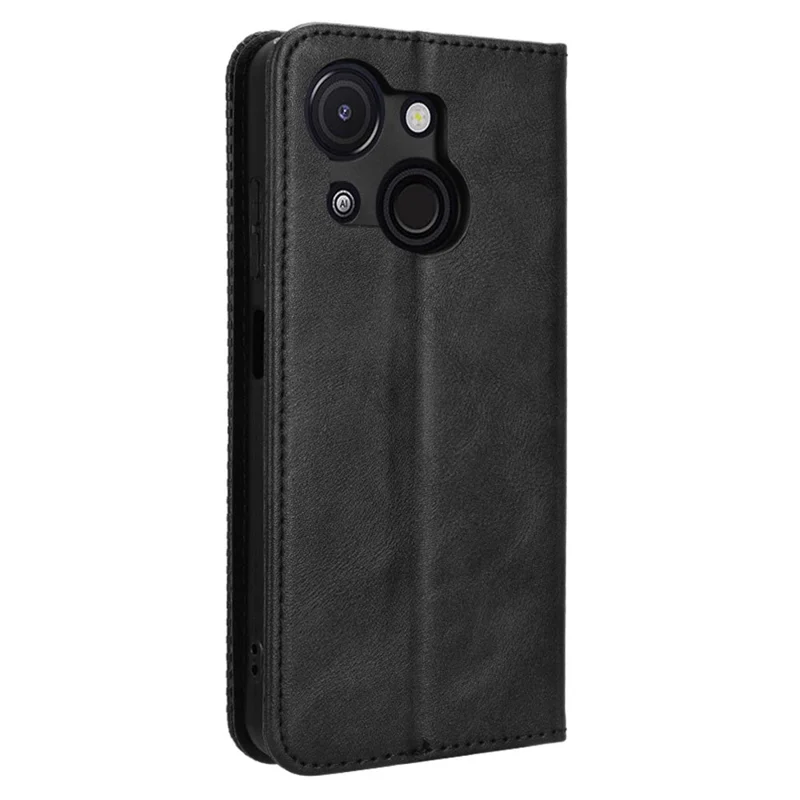 Leerhoesje met portemonnee en standaard voor itel A50C A669L, retro textuur telefoonhoes - Zwart