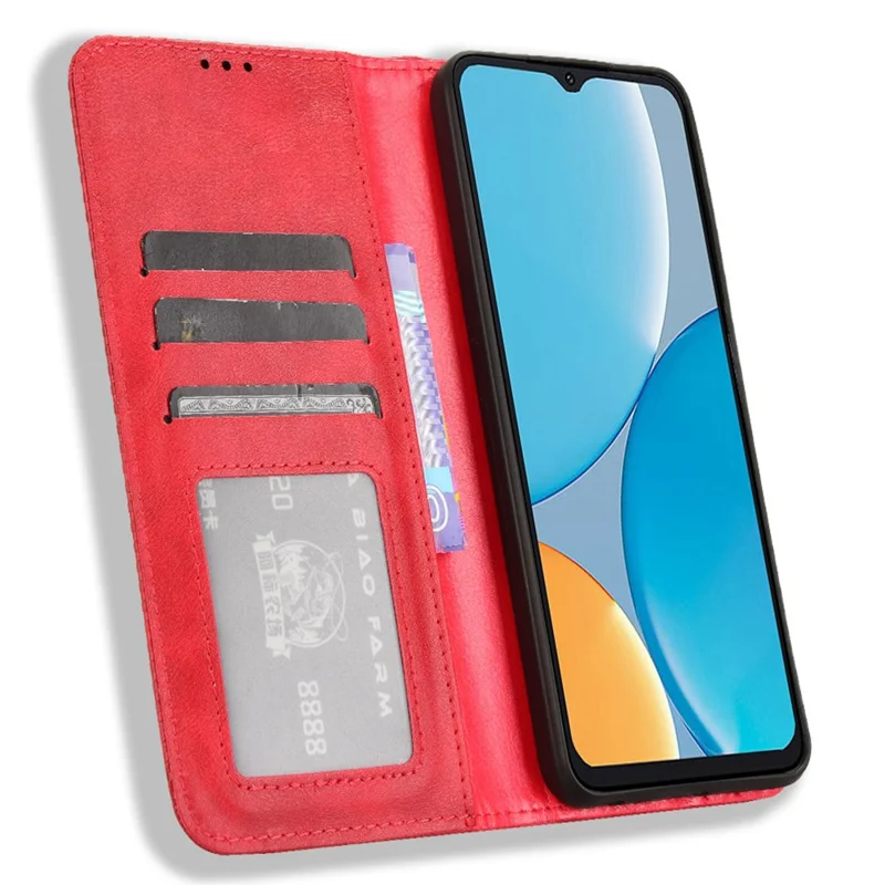 For itel A50C A669L Leather Case Wallet Stand Retro Texture Phone Cover - Red
