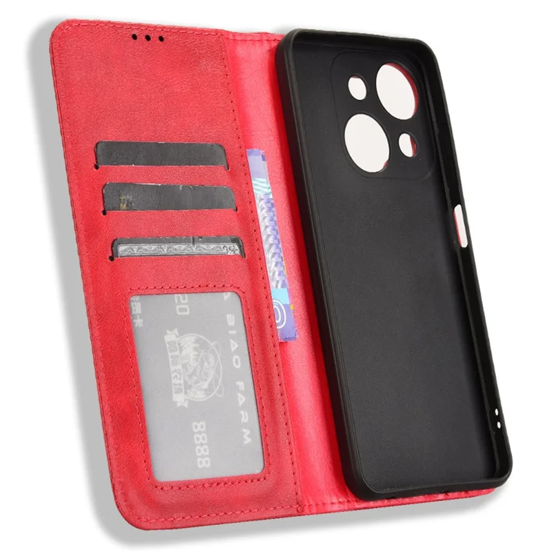 For itel A50C A669L Leather Case Wallet Stand Retro Texture Phone Cover - Red