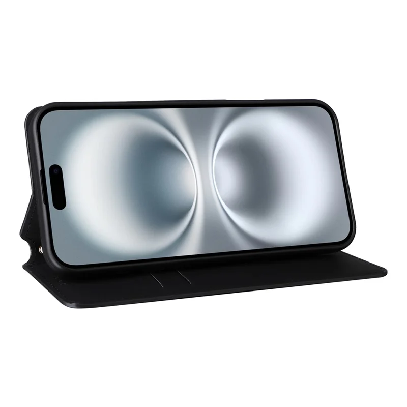 For iPhone 16 Plus Wallet Case Rhombus Imprinted Leather Phone Cover - Black