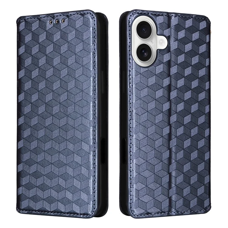 Für Iphone 16 Wallet Case Rhombus Eingeprägter Leder -telefonabdeckung - Blau