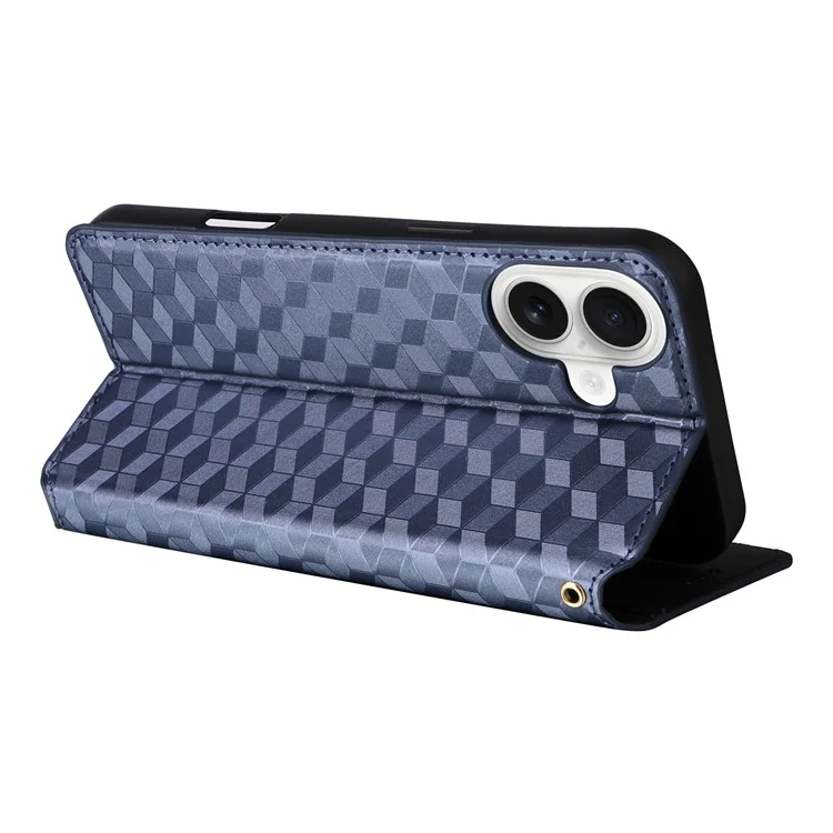 Für Iphone 16 Wallet Case Rhombus Eingeprägter Leder -telefonabdeckung - Blau