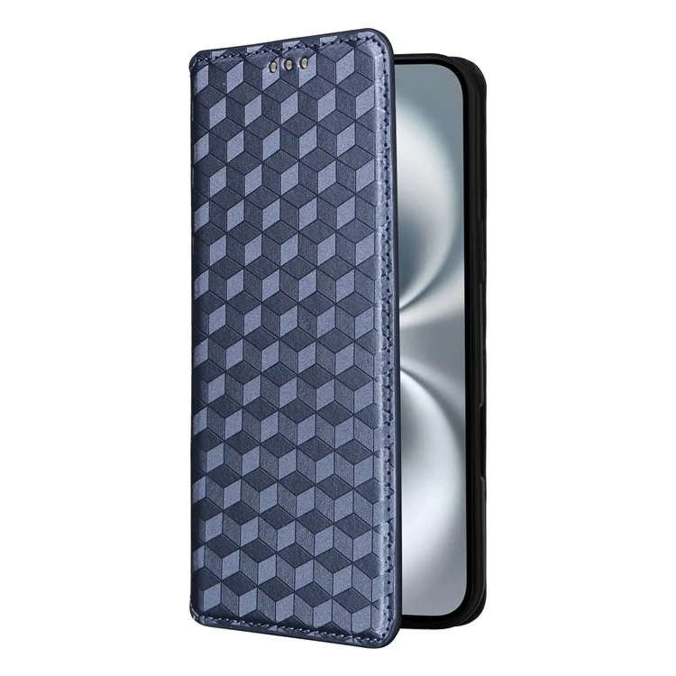 Für Iphone 16 Wallet Case Rhombus Eingeprägter Leder -telefonabdeckung - Blau