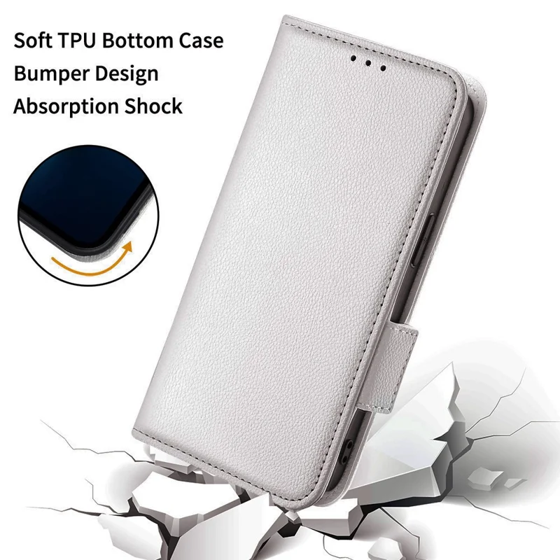 For iPhone 16 Plus Case with Wrist Strap Litchi Texture PU Leather Wallet Phone Cover - White